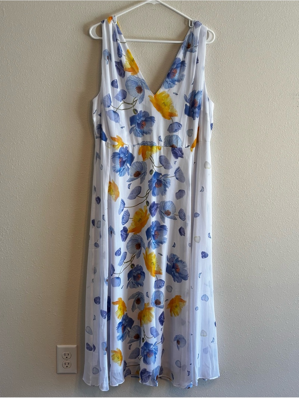 NWT Lane Bryant Women's White Midi Dress with Blue & Yellow Floral Print SZ 16